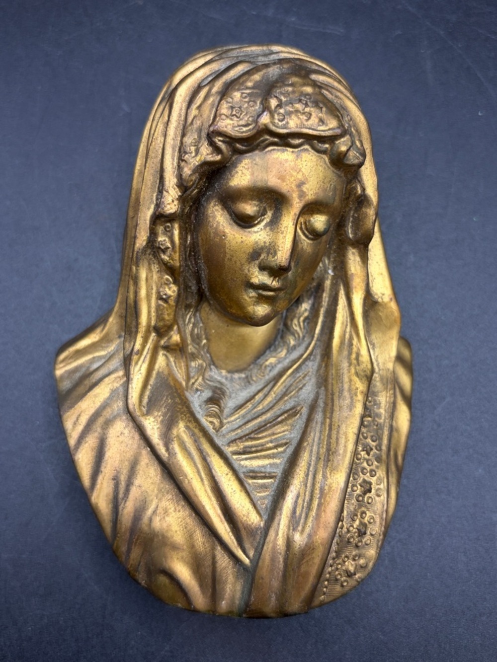 Jennings Brothers Vintage Madonna Mother Mary Religious Gilt Metal Wall Bust